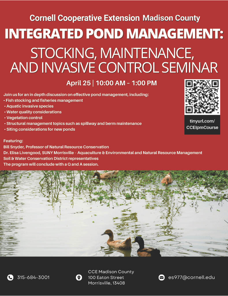 Flyer that is advertising an upcoming class about building ponds.